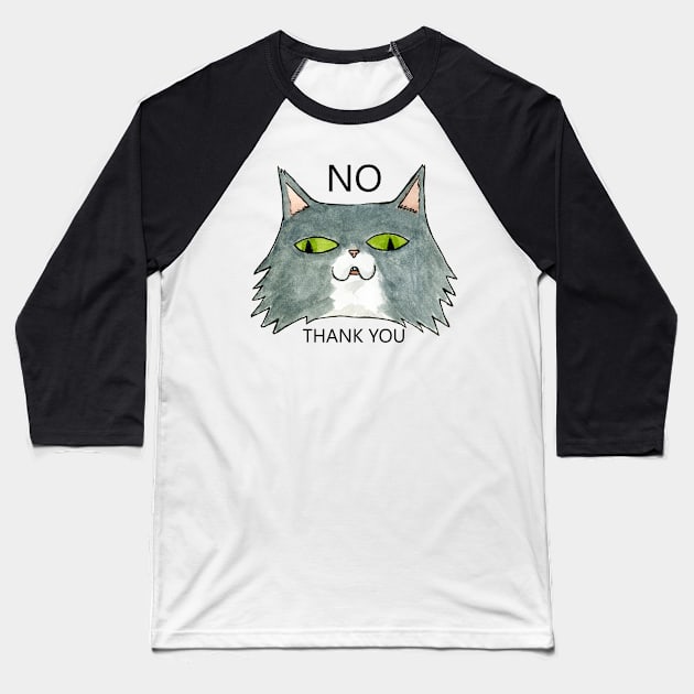 No Thank You Cat Baseball T-Shirt by famousdinosaurs